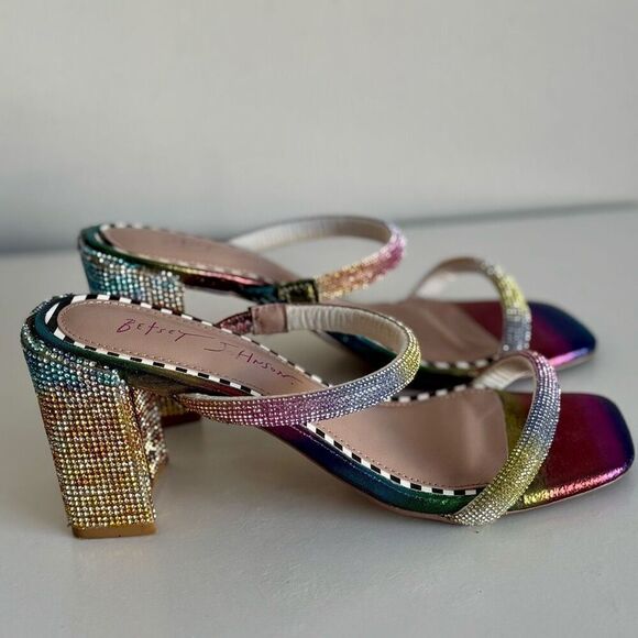 Betsey Johnson Rainbow Rhinestones Sparkly Heel Mules Size 6 - Picture 3 of 11